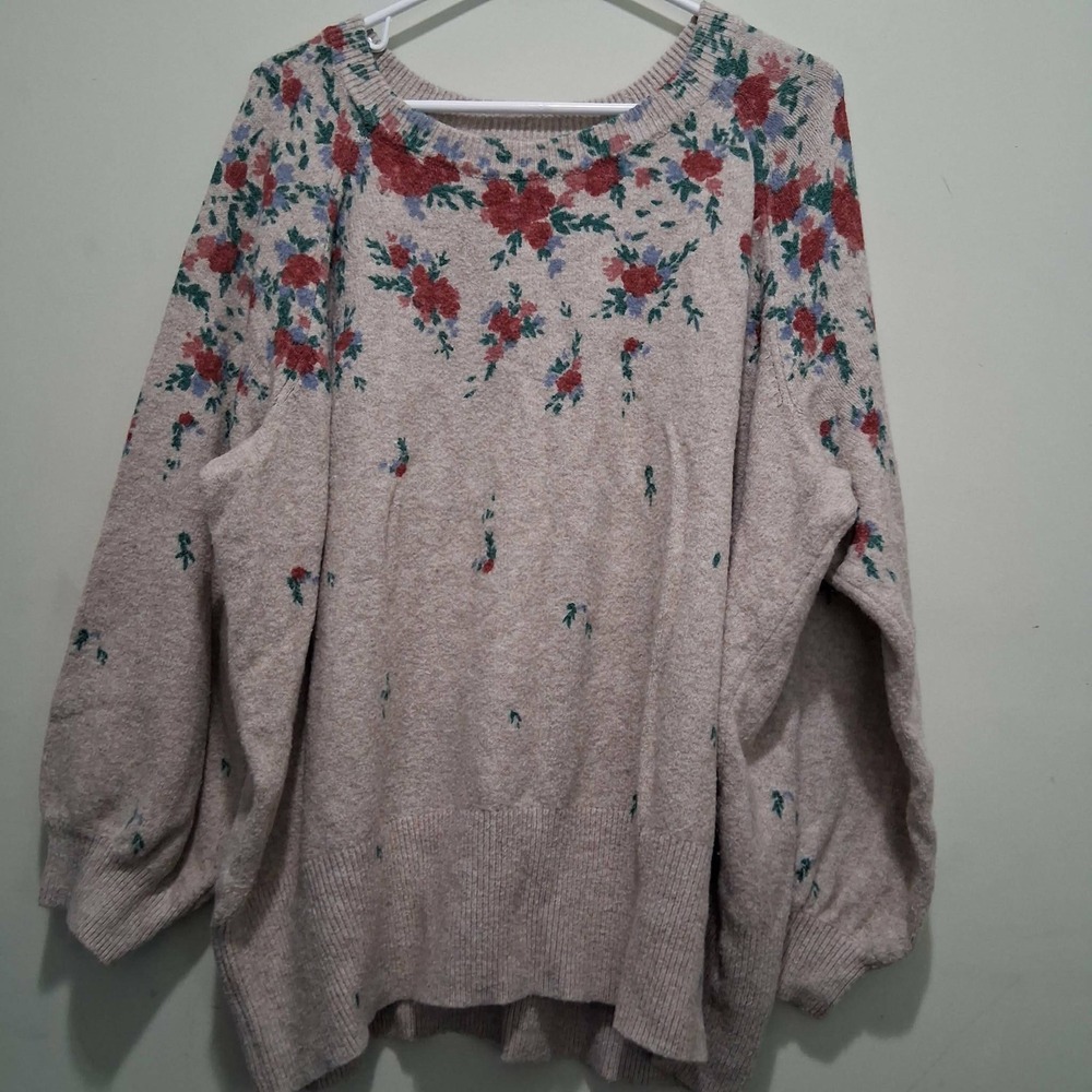LC Lauren Conrad Womens 3X Floral Knit‎ Sweater Oatmeal Heather WL33S011PP